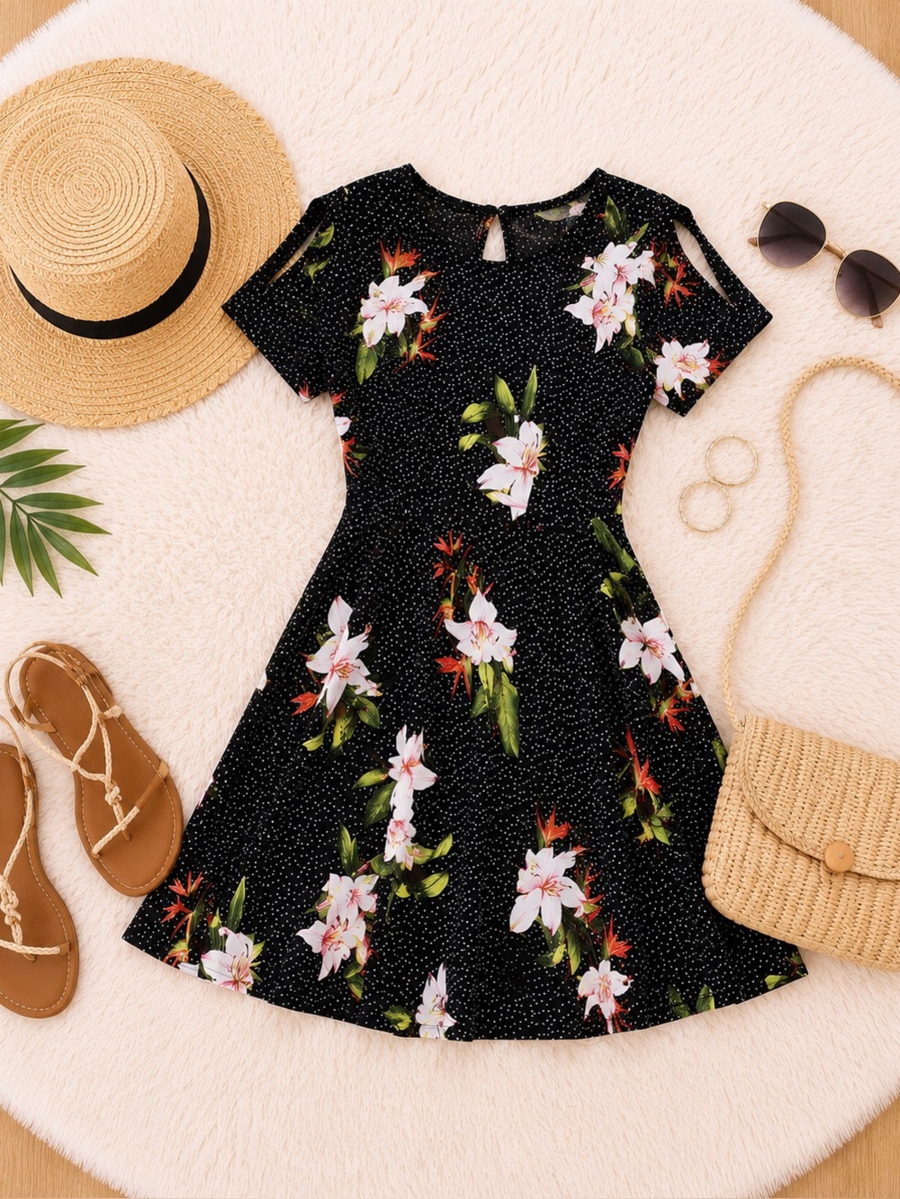 Lulu's black Floral Sundress Mini for Wedding Guest